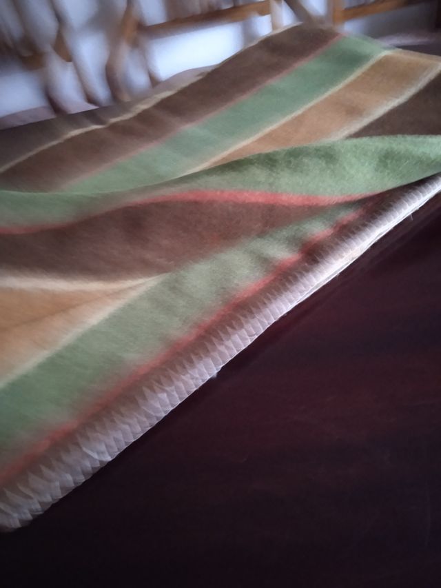 Manta lana cama 80 90 rayas verde marron 160x200