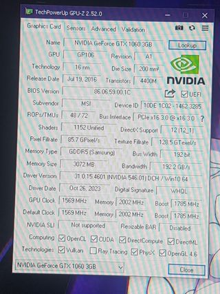 GTX 1060 3gb MSI Dragon