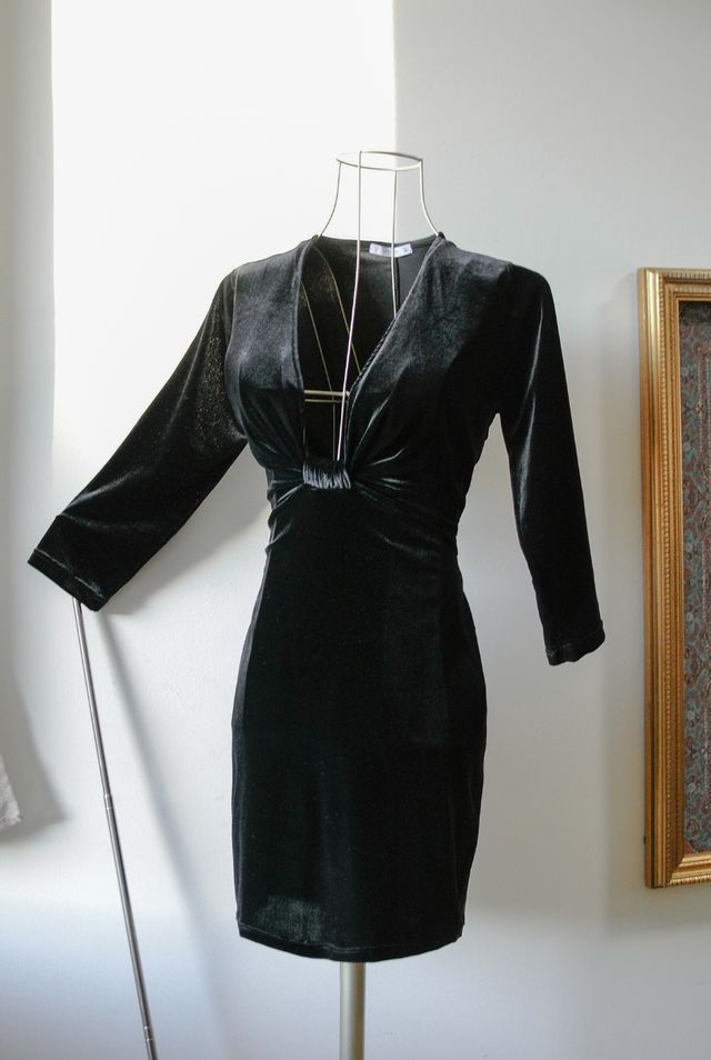 Abito velluto nero scollatissimo L dark