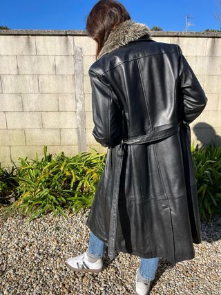 Abrigo piel vintage mujer con cuello pelo