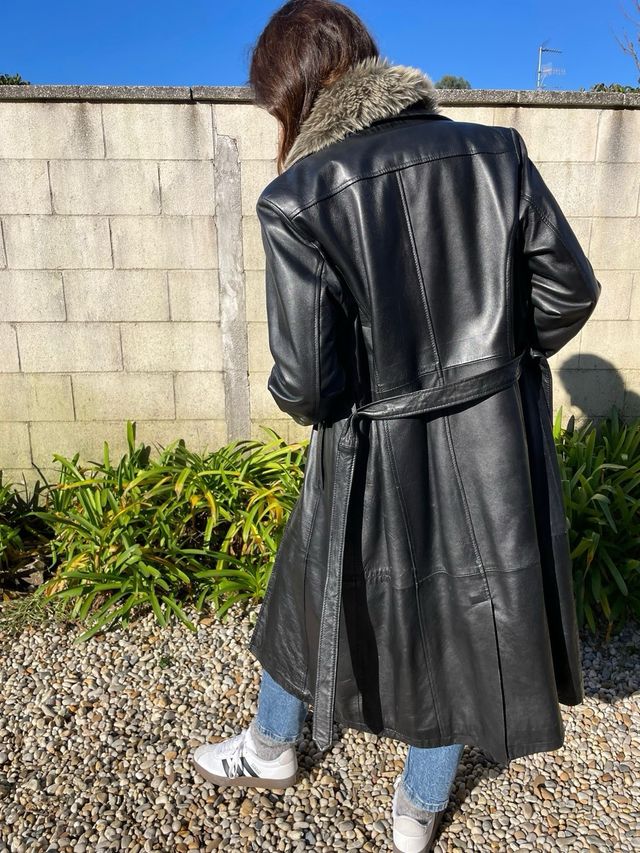 Abrigo piel vintage mujer con cuello pelo