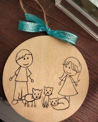 Decoración disco de madera pintado familia gatos