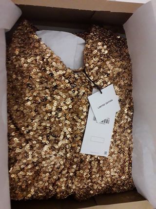 Vestido lentejuelas dorado Zara Talla M nuevo BBC