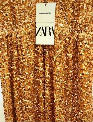Vestido lentejuelas dorado Zara Talla M nuevo BBC