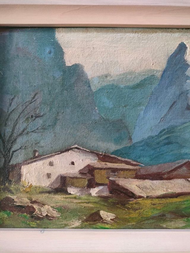 Dipinto di montagna olio su tela con grand cornice