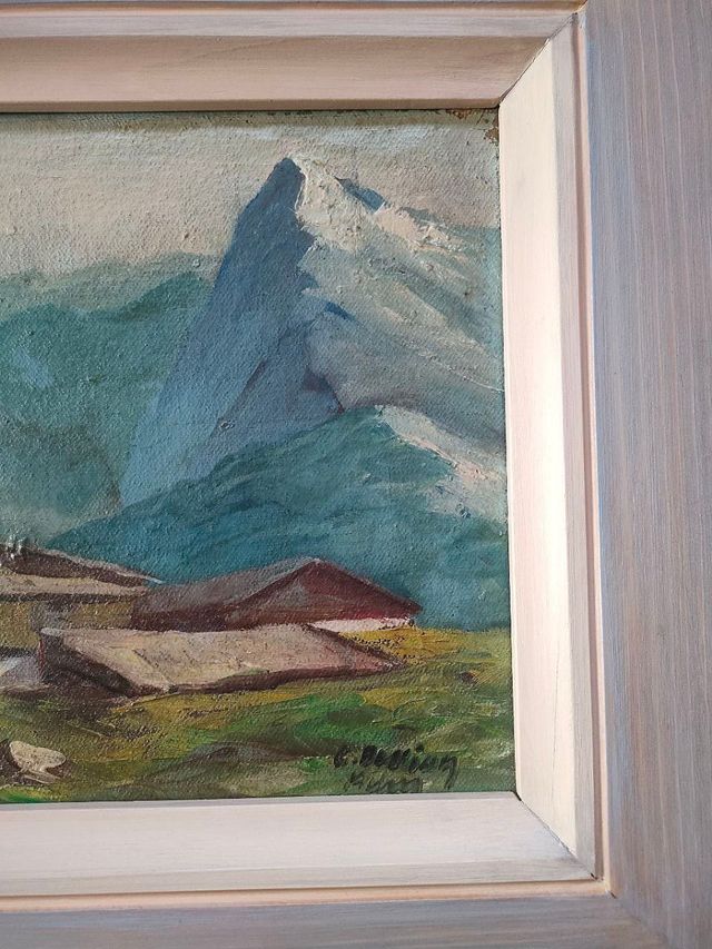 Dipinto di montagna olio su tela con grand cornice