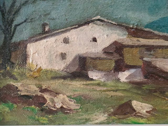 Dipinto di montagna olio su tela con grand cornice