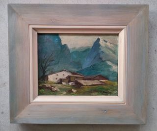 Dipinto di montagna olio su tela con grand cornice