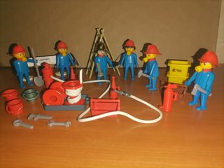 Playmobil-Lote Bomberos Azules Antiguos Ciudad 2.