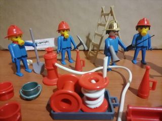 Playmobil-Lote Bomberos Azules Antiguos Ciudad 2.
