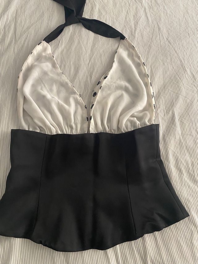 Top fiesta blanco y negro