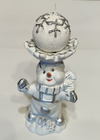 Candela natalizia con pupazzo di neve in ceramica