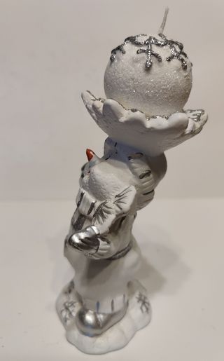 Candela natalizia con pupazzo di neve in ceramica