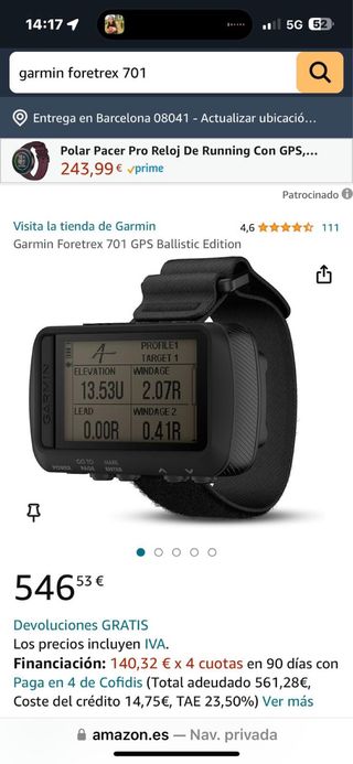 Garmin Foretex 701 edicion balistica