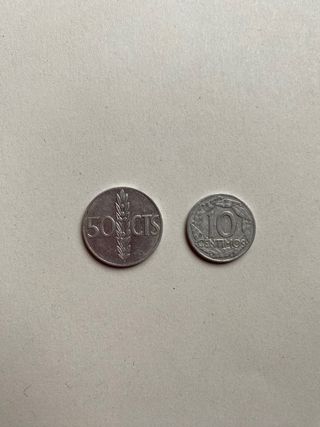 Monedas 50 (1966) y 10 (1959) centimos