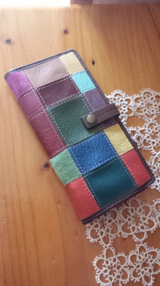 NUEVO cómodo monedero PIEL multicolor 
