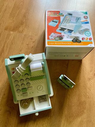 Caja Registradora de Juguete de Madera con Dinero