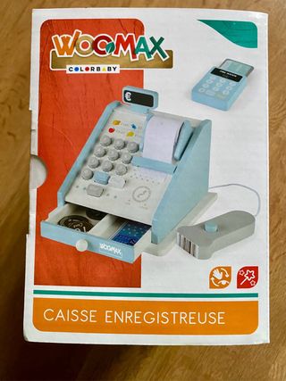 Caja Registradora de Juguete de Madera con Dinero