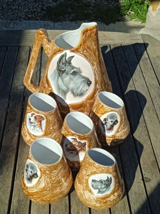 Juego de ceramica jarrón y vasos