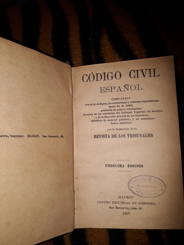 CÓDIGO CIVIL ESPAÑOL 1907 MADRID - COMPLETADo