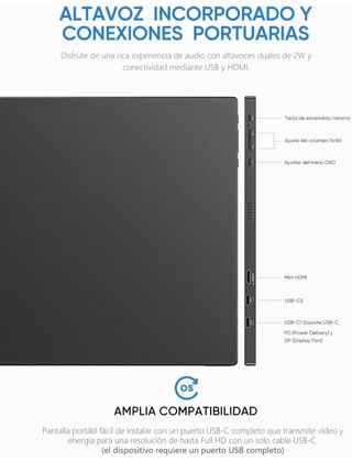 ARZOPA Monitor portátil de 15,6 Pulgadas