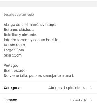 Abrigo Vintage marron piel