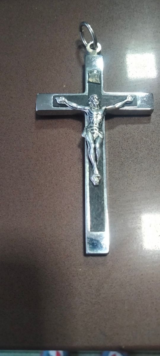 Cruz antigua bronce el cristo y acero el