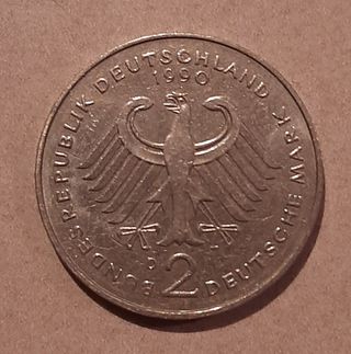 Moneta 2 marchi tedeschi anno 1990
