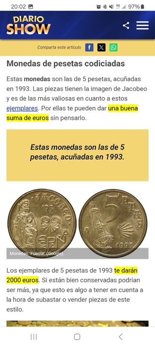 Moneda de 5 pesetas de 1993