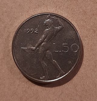 Moneta 50 lire formato piccolo 1992