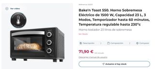 Horno Sobremesa Eléctrico de 1500W Cecotec