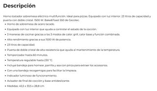 Horno Sobremesa Eléctrico de 1500W Cecotec