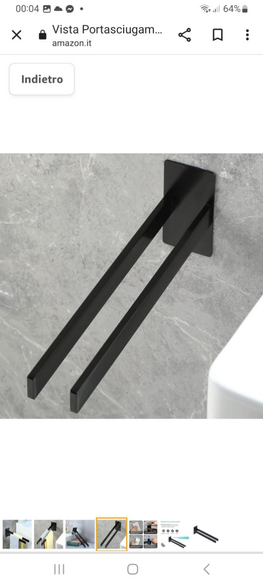 Portasciugamani Senza Foratura Nero 39 c