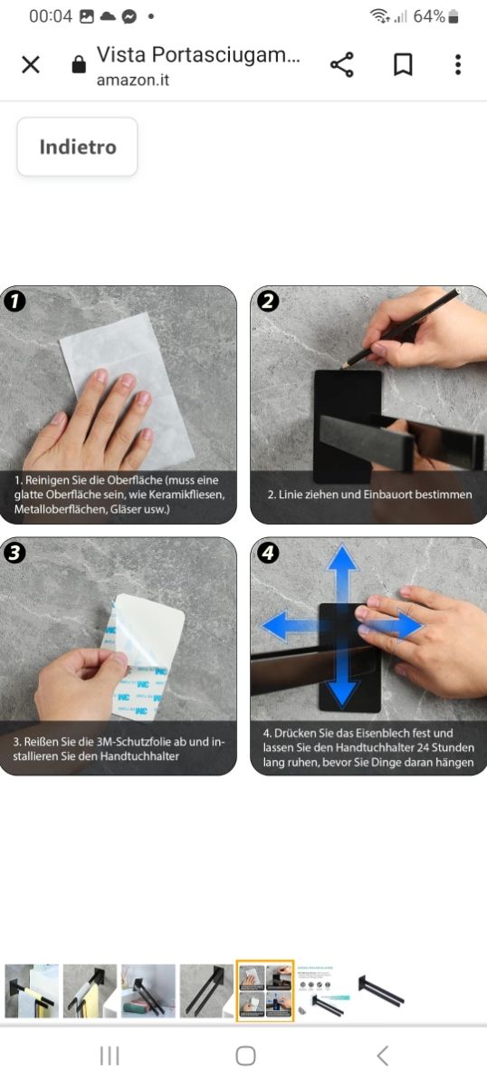 Portasciugamani Senza Foratura Nero 39 c