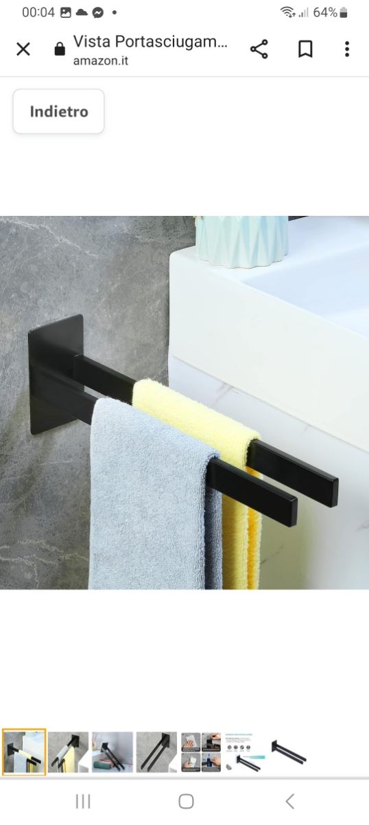 Portasciugamani Senza Foratura Nero 39 c