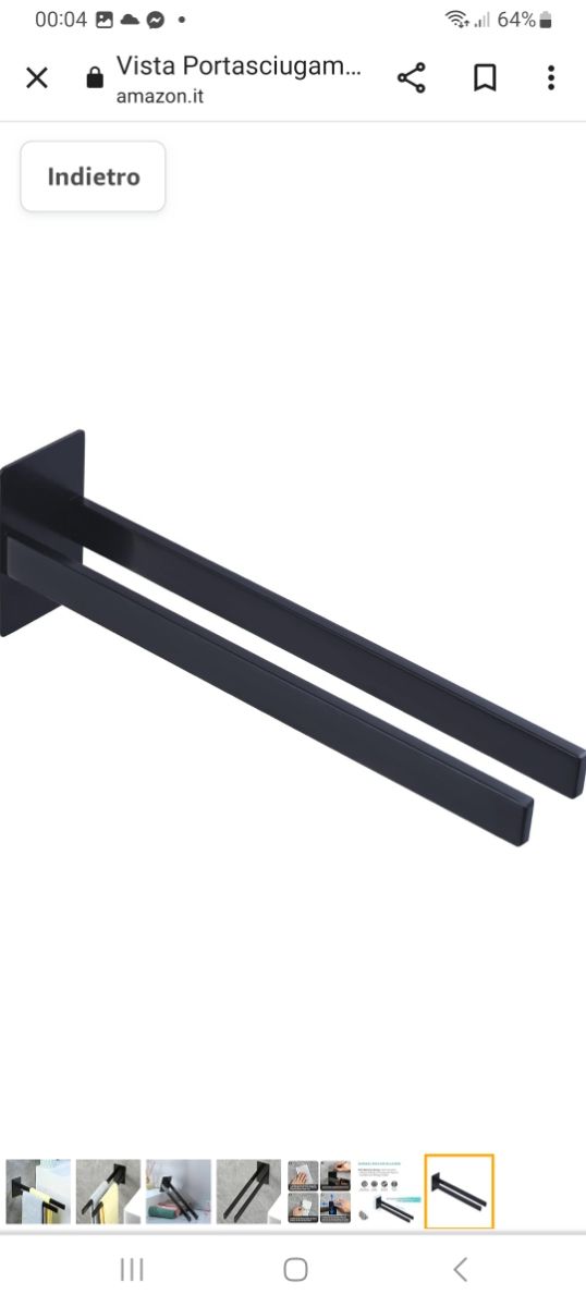 Portasciugamani Senza Foratura Nero 39 c