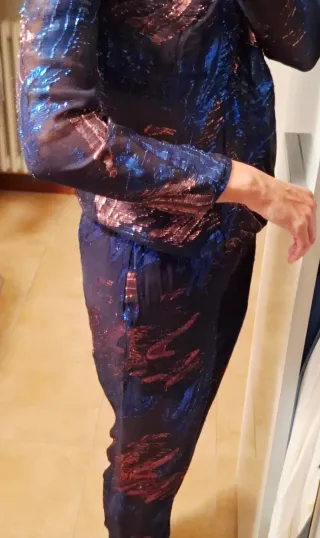 Completo lamé blusa e pantaloni in seta Maje