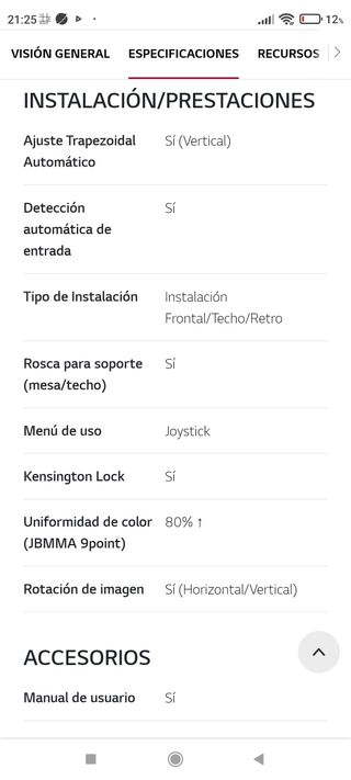 Proyector LG mini beam . caracters en las fotos