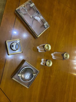 conjunto decoracion cristal y dorado