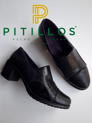 Zapato negro tacón cómodo pitillos