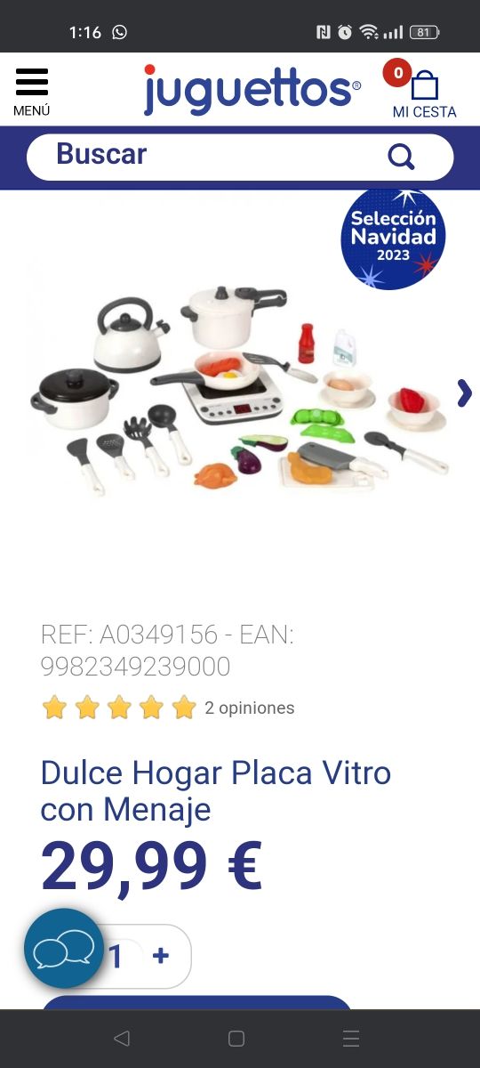 Cocina vitro con menaje de juguete