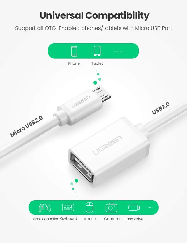 OTG UGREEN cable microUSB blanco
