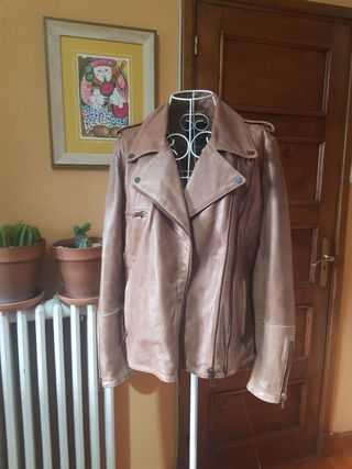 Cazadora biker piel marrón