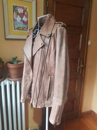 Cazadora biker piel marrón
