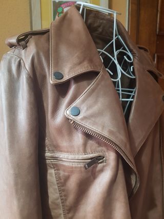 Cazadora biker piel marrón