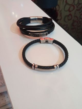 Pulseras piel y acero inox hombre