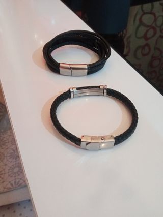Pulseras piel y acero inox hombre