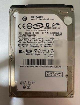 Disco Duro Hitachi, 320GB, 5400 rpm, 2.5 pulgadas