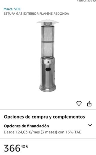 estufa exterior a gas con llama