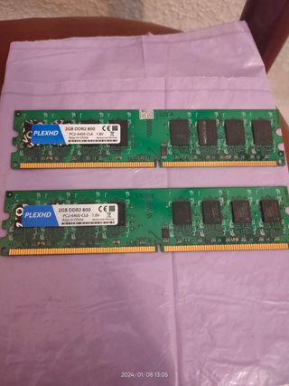Lote 2 memorias ram x 2 gb cada uno , ddr2 800